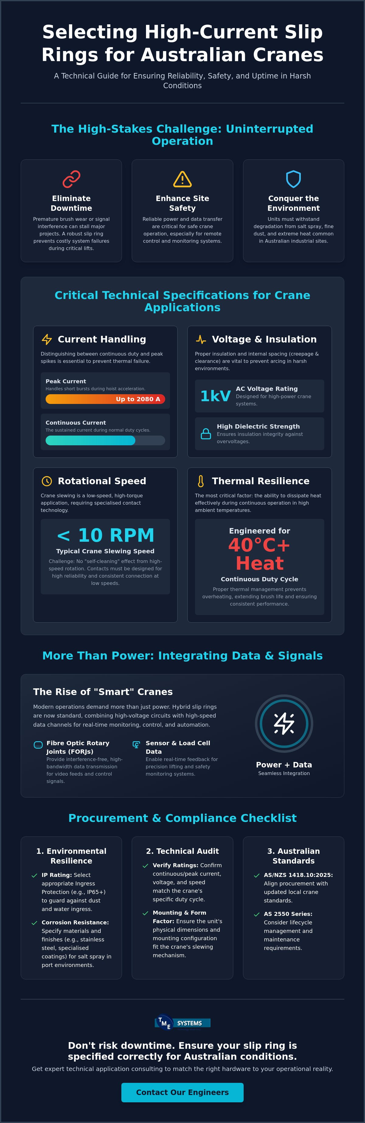 High Current Slip Ring for Cranes: A Technical Specification Guide infographic