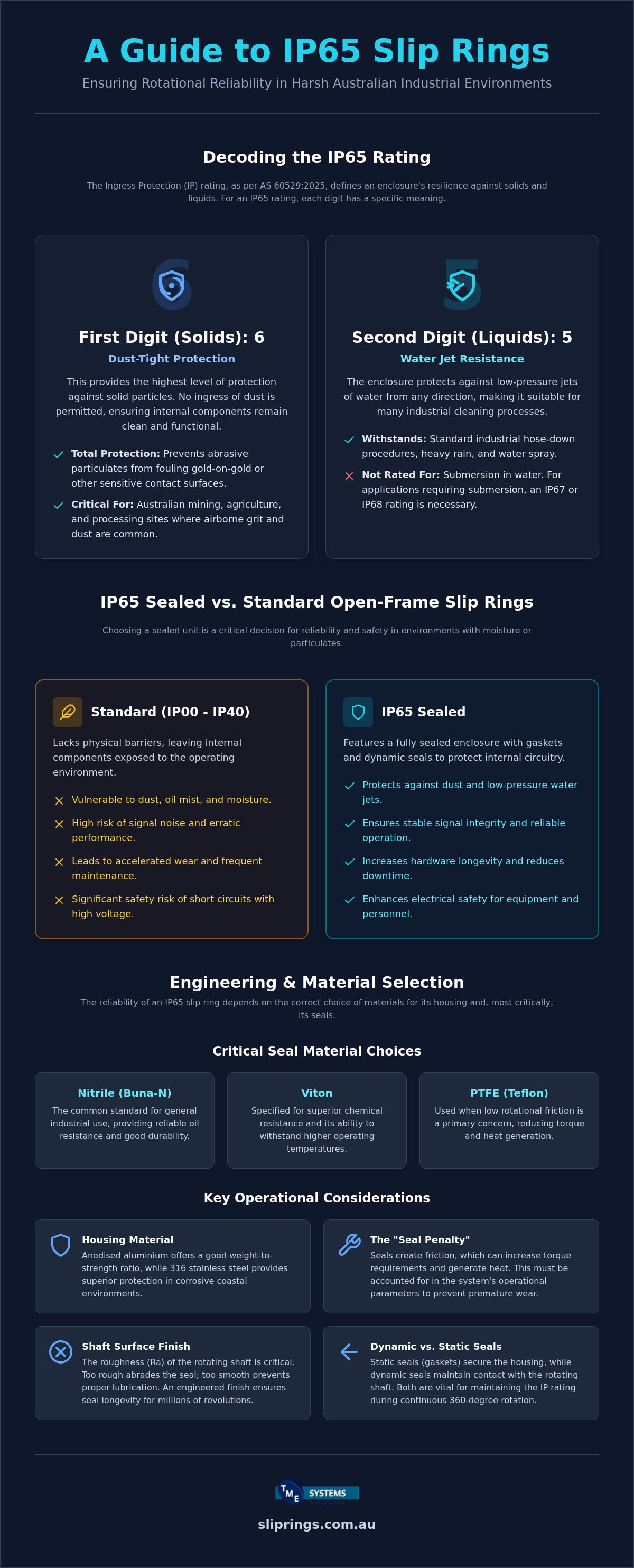 IP65 Slip Ring: Technical Reference for Australian Industrial Applications infographic